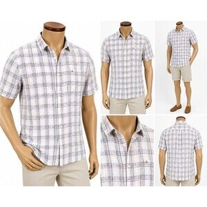 Calvin Klein Men Linen Blend Shirt  Short Sleeve Size XXL Plaid  Button Up